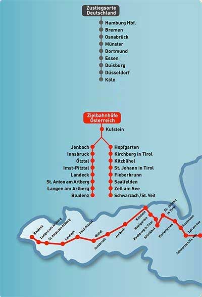 Abfahrts- und Zielbahnh�fe Schnee Express