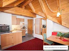 Wohnraum im Appartementhaus Monte Vista bei Ischgl
